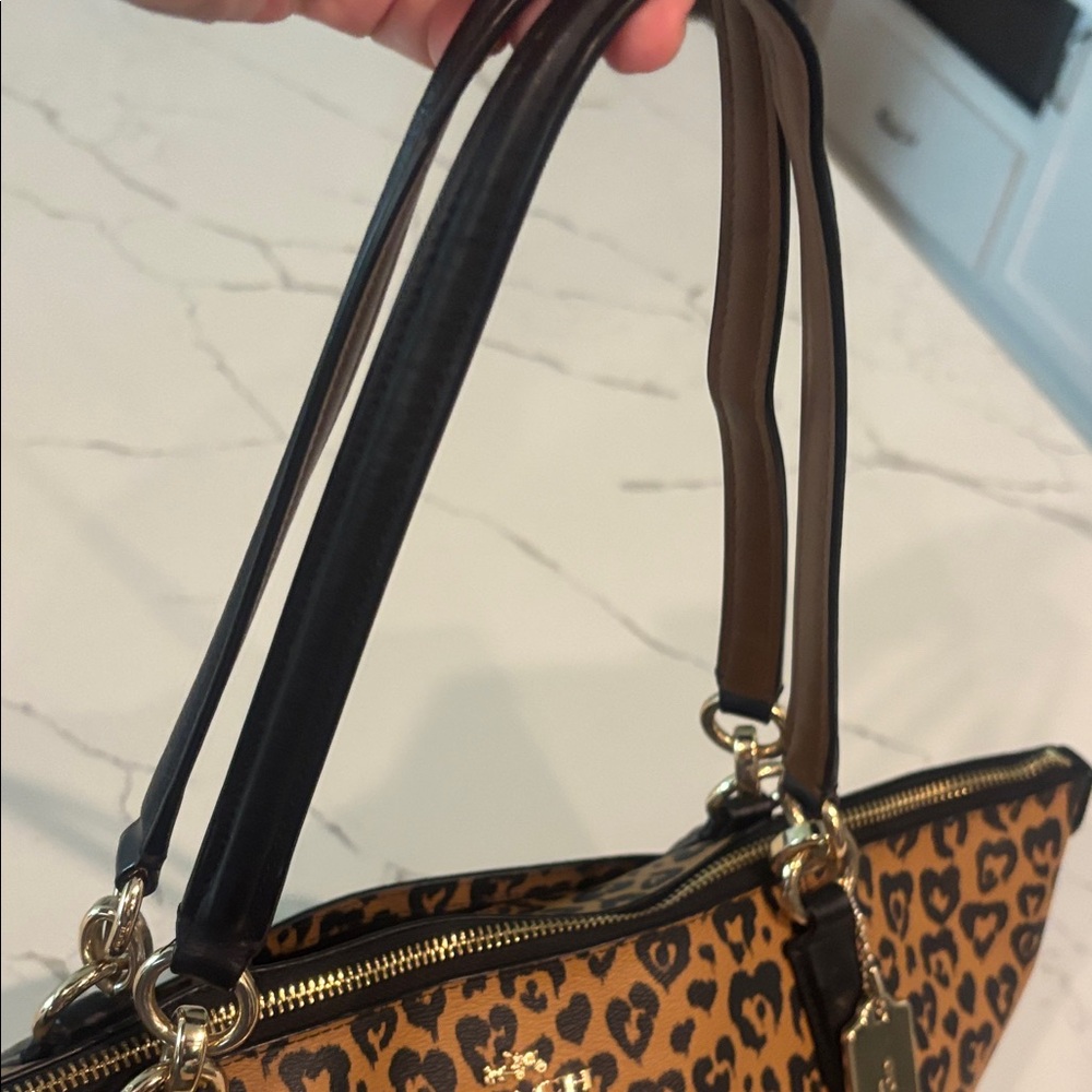 Coach Leopard-Print Tote in Brown and Black with Gold Hardware - Picture 6 of 8